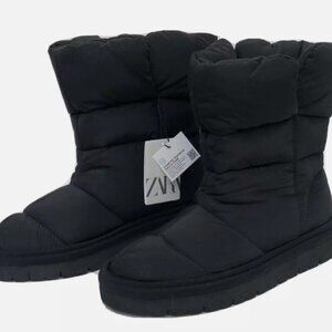 NWT - Zara Black Quilted Flat Ankle Boots Sz8/39